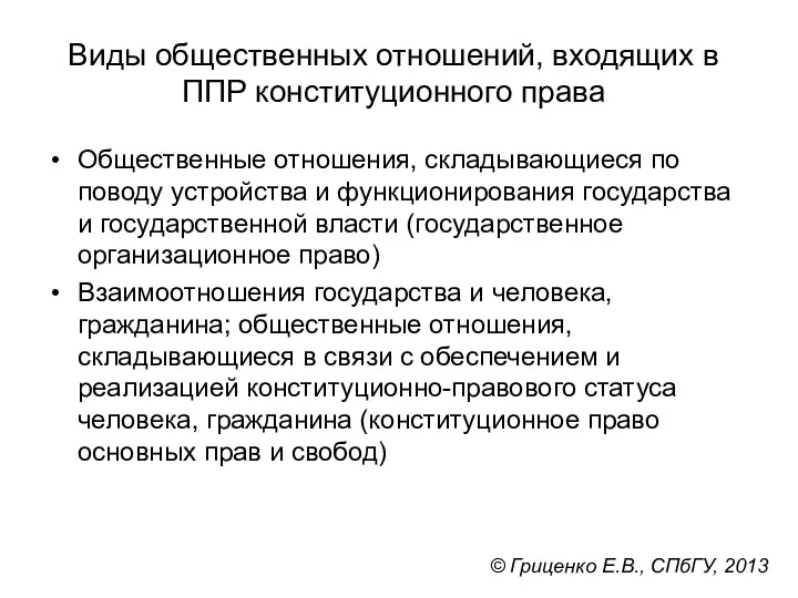 Виды общественных отношений, входящих в ППР конституционного права Общественные отношения,