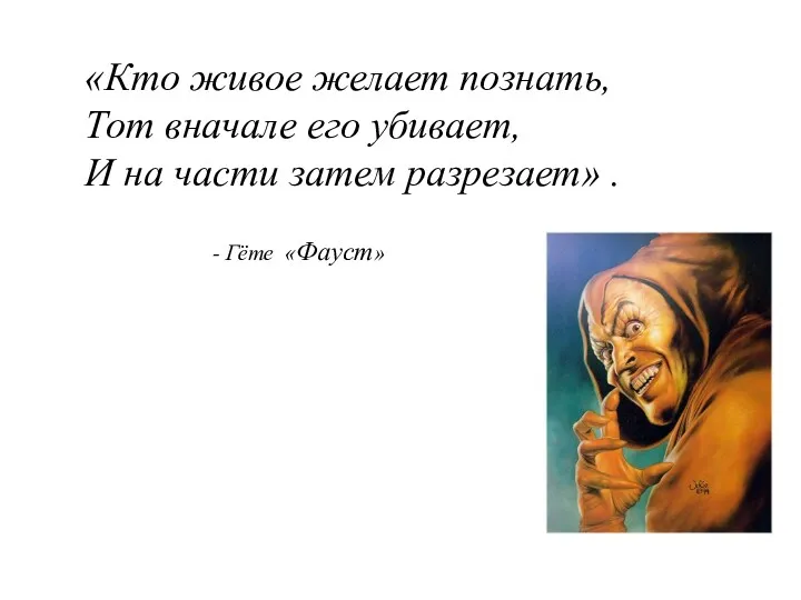 «Кто живое желает познать, Тот вначале его убивает, И на