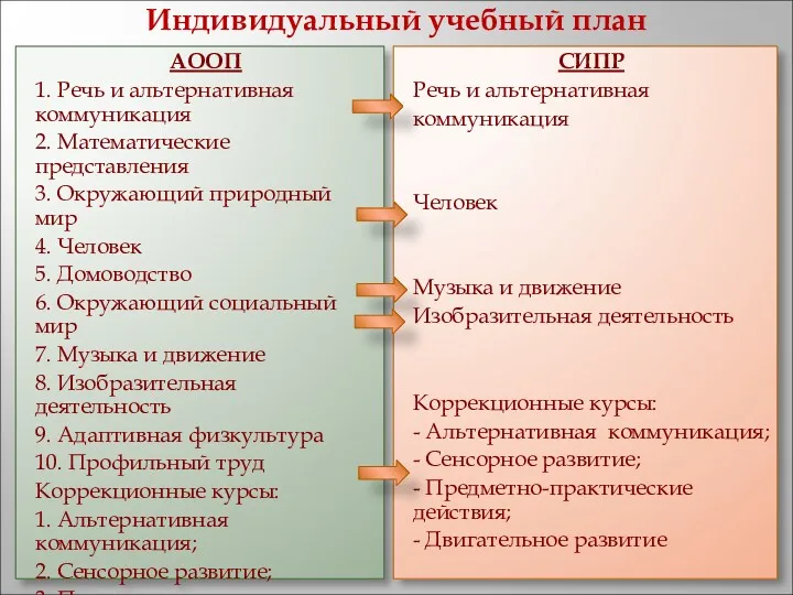 Индивидуальный учебный план АООП 1. Речь и альтернативная коммуникация 2.