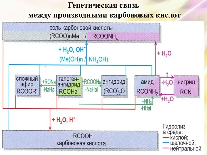 Генетическая связь между производными карбоновых кислот