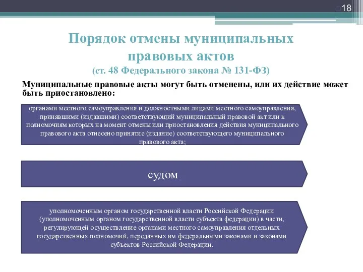 Порядок отмены муниципальных правовых актов (ст. 48 Федерального закона №