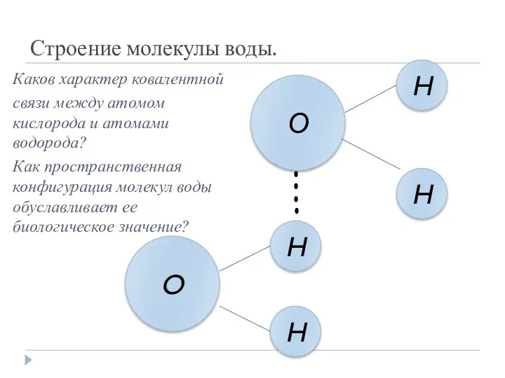 Строение молекулы воды. О H H H H O Каков