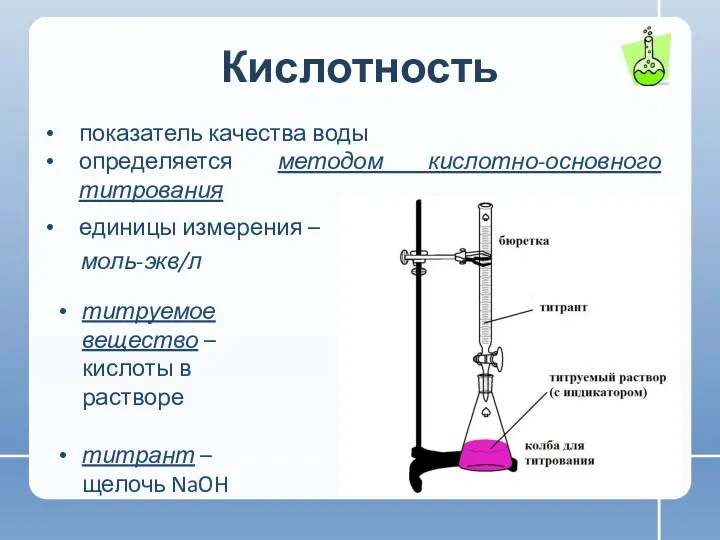 Кислотность единицы измерения – моль-экв/л показатель качества воды определяется методом