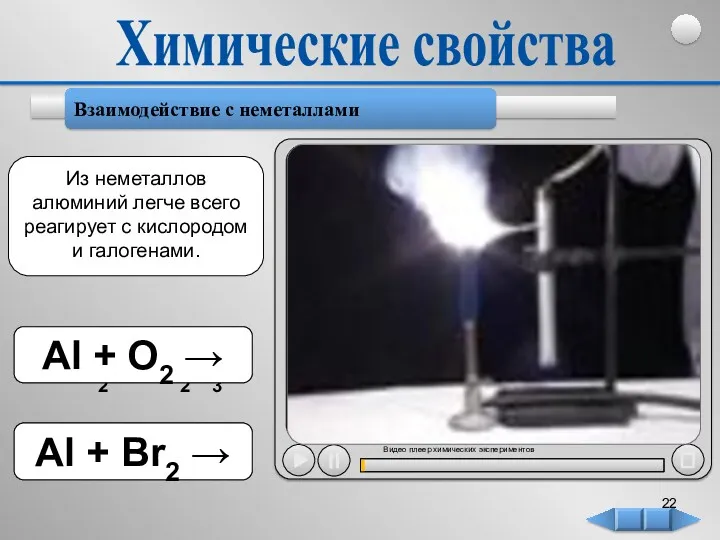 Взаимодействие с неметаллами Химические свойства 4Аl +3O2→2Al2O3 Аl + O2 → Из неметаллов