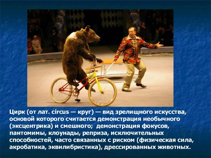 Цирк (от лат. circus — круг) — вид зрелищного искусства,