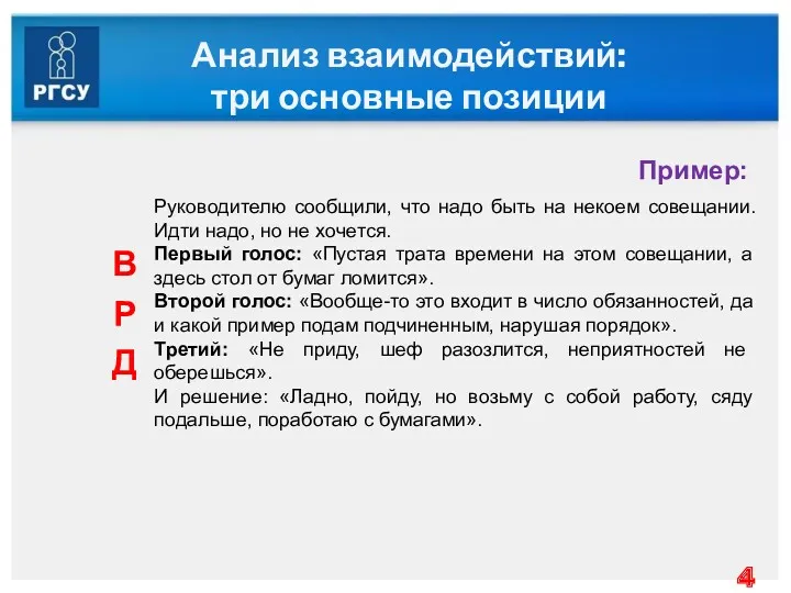 Анализ взаимодействий: три основные позиции Руководителю сообщили, что надо быть