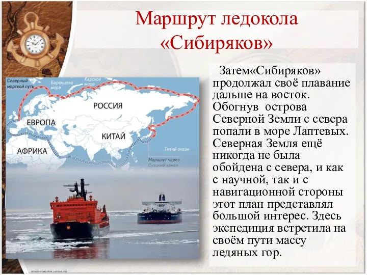 Маршрут ледокола «Сибиряков» Затем«Сибиряков» продолжал своё плавание дальше на восток.