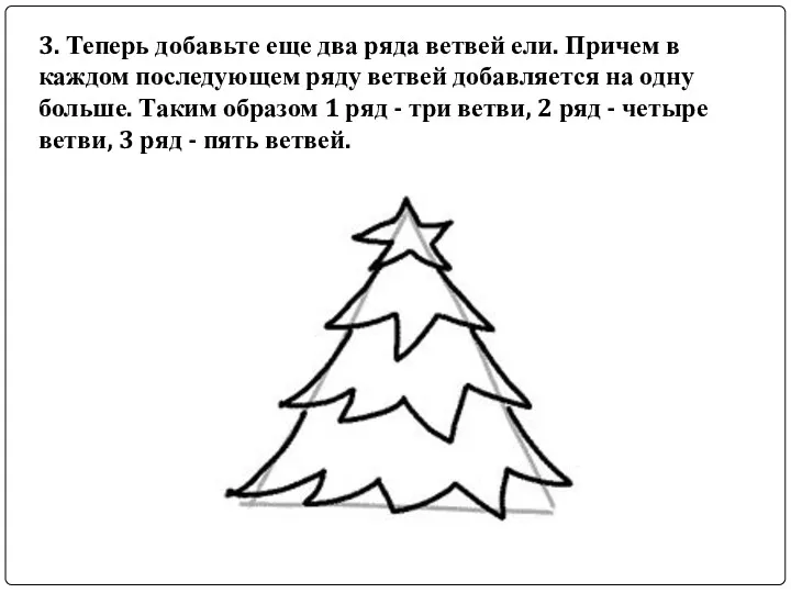 3. Теперь добавьте еще два ряда ветвей ели. Причем в