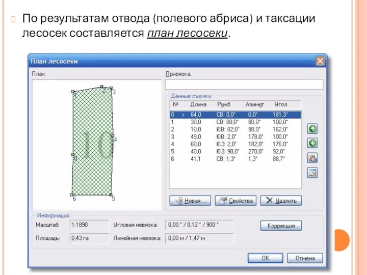 По результатам отвода (полевого абриса) и таксации лесосек составляется план лесосеки.