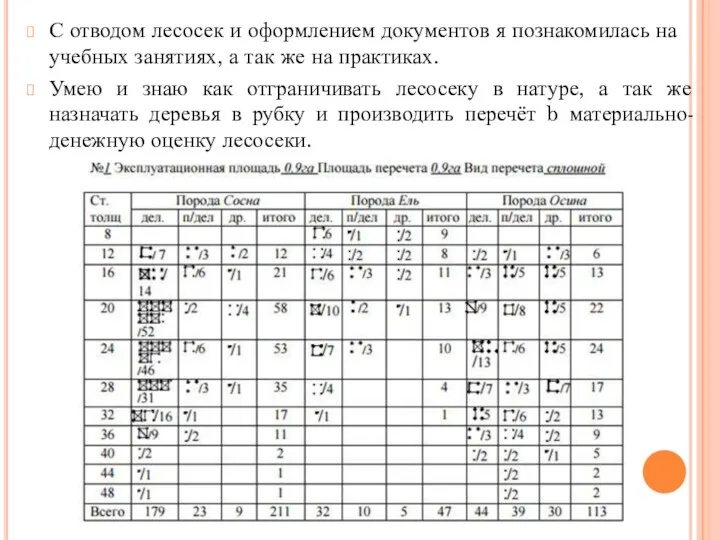 С отводом лесосек и оформлением документов я познакомилась на учебных