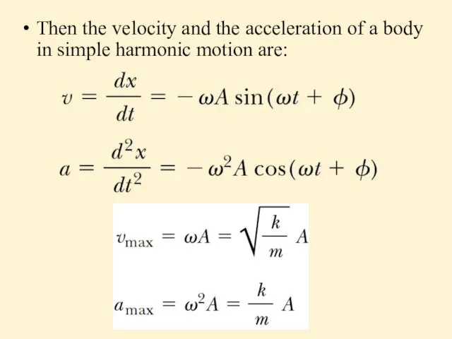 Then the velocity and the acceleration of a body in simple harmonic motion are: