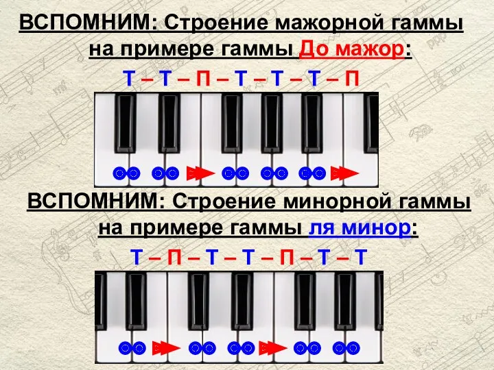 ВСПОМНИМ: Строение мажорной гаммы на примере гаммы До мажор: Т