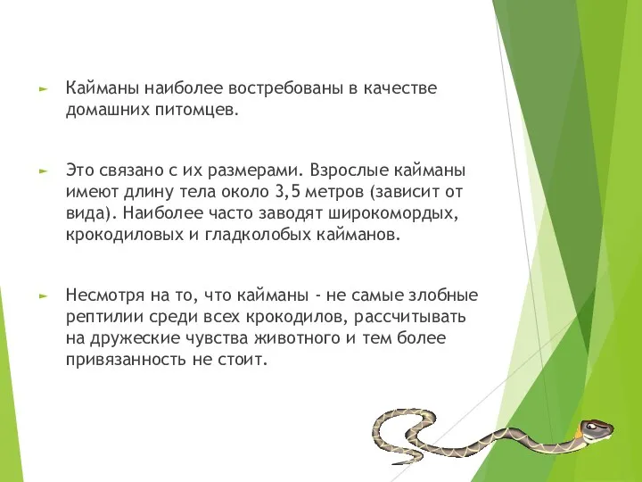 Кайманы наиболее востребованы в качестве домашних питомцев. Это связано с