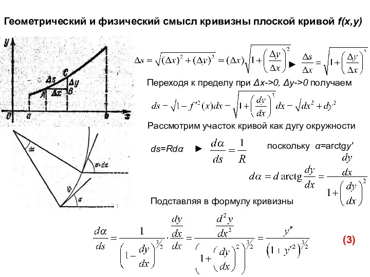 Переходя к пределу при Δx->0, Δy->0 получаем ds=Rdα ► Рассмотрим