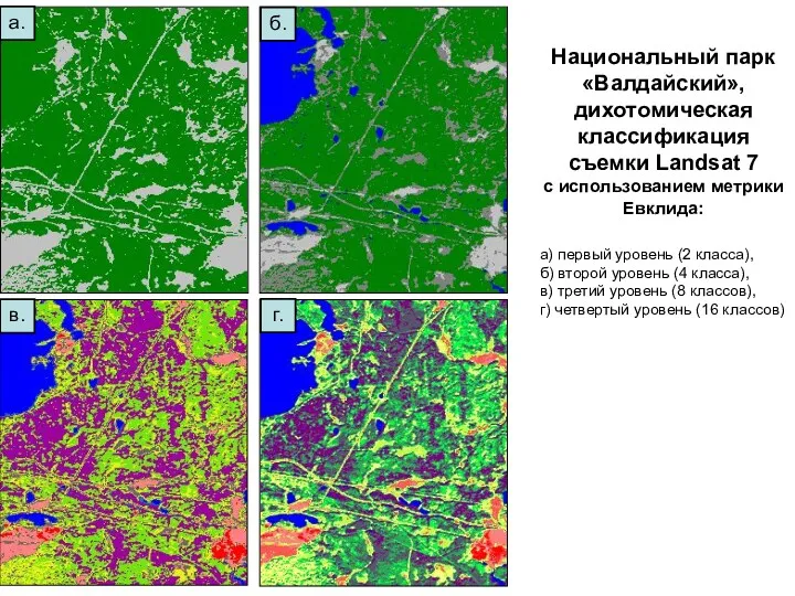 Национальный парк «Валдайский», дихотомическая классификация съемки Landsat 7 с использованием