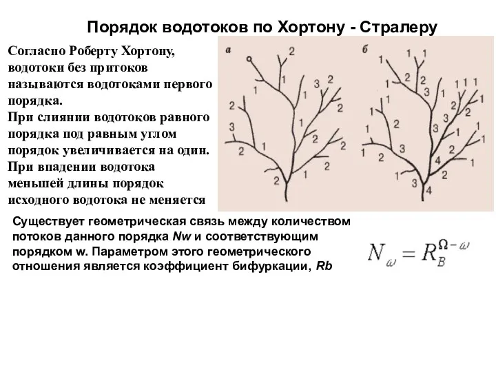 Порядок водотоков по Хортону - Стралеру Согласно Роберту Хортону, водотоки