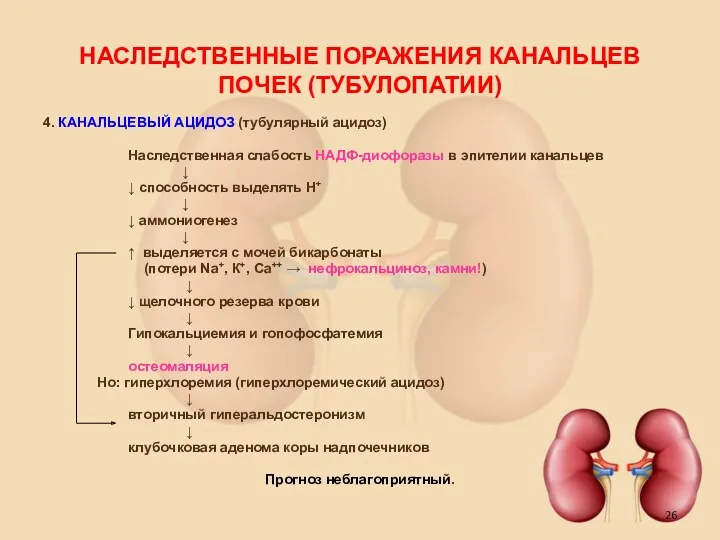 НАСЛЕДСТВЕННЫЕ ПОРАЖЕНИЯ КАНАЛЬЦЕВ ПОЧЕК (ТУБУЛОПАТИИ) 4. КАНАЛЬЦЕВЫЙ АЦИДОЗ (тубулярный ацидоз)