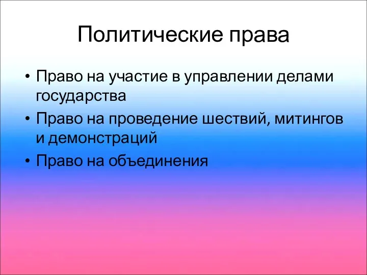 Политические права Право на участие в управлении делами государства Право