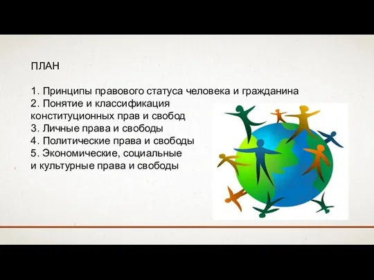 ПЛАН 1. Принципы правового статуса человека и гражданина 2. Понятие и классификация конституционных