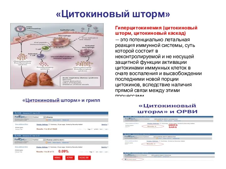 «Цитокиновый шторм» Гиперцитокинемия (цитокиновый шторм, цитокиновый каскад) — это потенциально