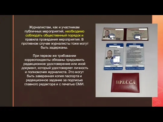 Журналистам, как и участникам публичных мероприятий, необходимо соблюдать общественный порядок и правила проведения