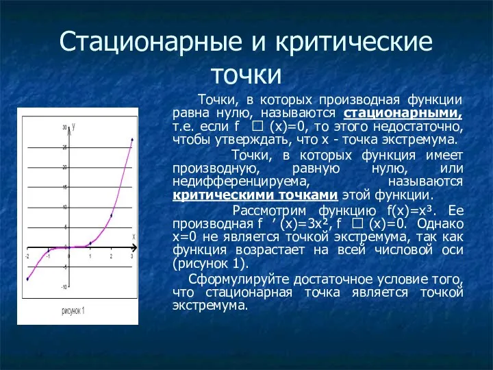 Стационарные и критические точки Точки, в которых производная функции равна