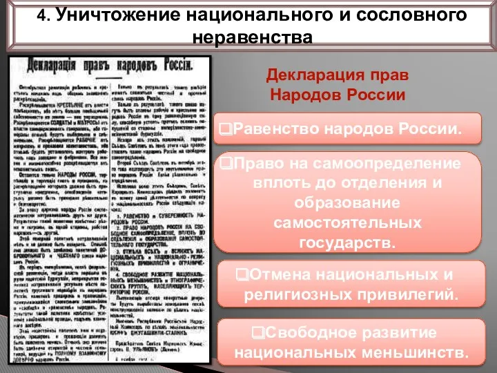 4. Уничтожение национального и сословного неравенства Декларация прав Народов России