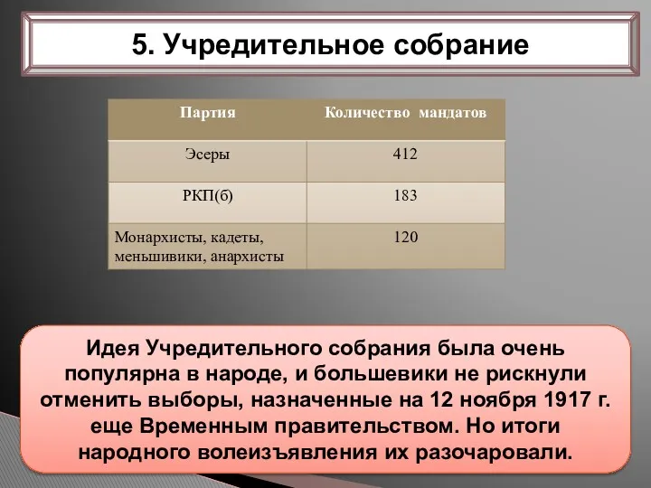 5. Учредительное собрание Идея Учредительного собрания была очень популярна в