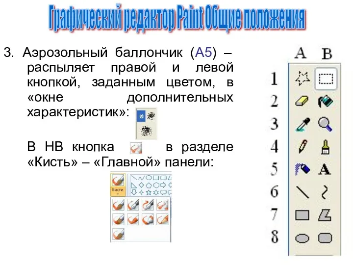 3. Аэрозольный баллончик (А5) – распыляет правой и левой кнопкой,