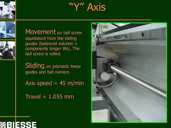 “Y” Axis Movement on ball screw equidistant from the sliding