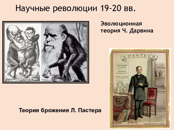 Научные революции 19-20 вв. Эволюционная теория Ч. Дарвина Теория брожения Л. Пастера