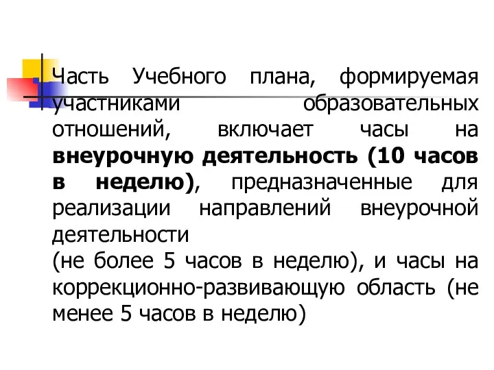 Часть Учебного плана, формируемая участниками образовательных отношений, включает часы на