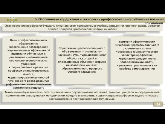 5. Особенности содержания и технологии профессионального обучения военных психологов. Этап