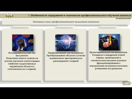 25 5. Особенности содержания и технологии профессионального обучения военных психологов.