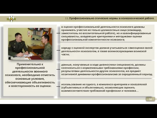 59 11. Профессионально-этические нормы в психологической работе. в оценке профессиональной