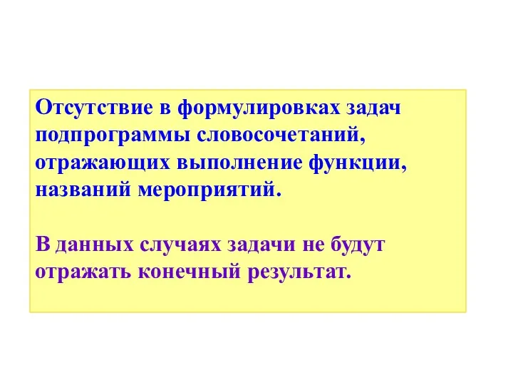 Отсутствие в формулировках задач подпрограммы словосочетаний, отражающих выполнение функции, названий