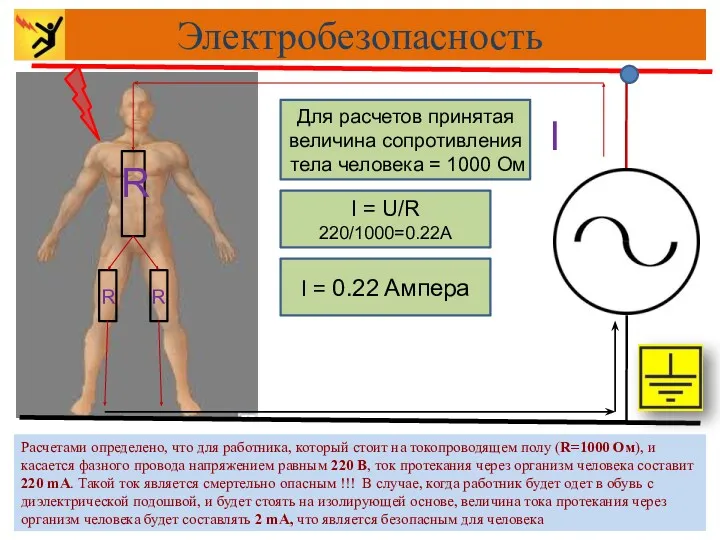 I R R R I = U/R 220/1000=0.22A Для расчетов