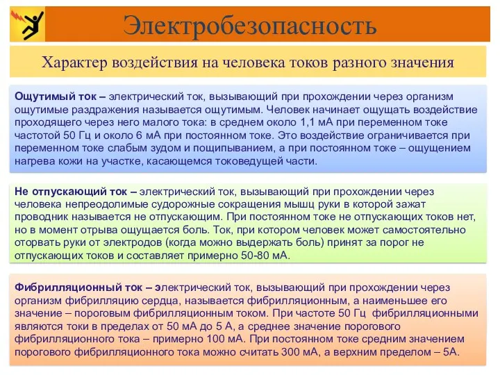 Ощутимый ток – электрический ток, вызывающий при прохождении через организм