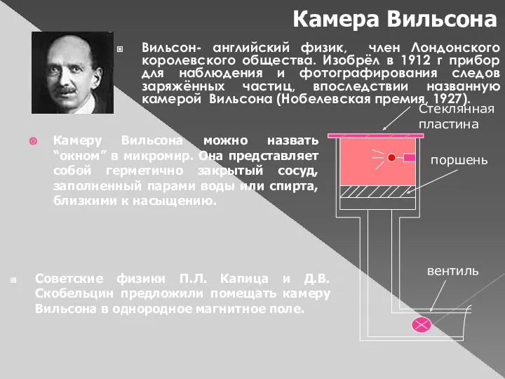 Камеру Вильсона можно назвать “окном” в микромир. Она представляет собой