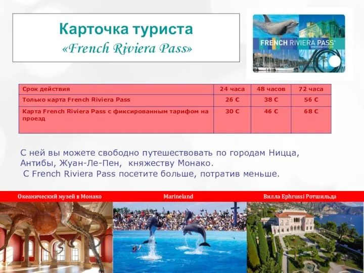 Карточка туриста «French Riviera Pass» С ней вы можете свободно