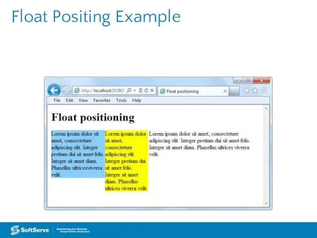 Float Positing Example