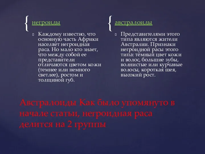 негроиды Каждому известно, что основную часть Африки населяет негроидная раса.