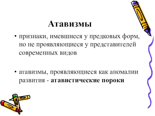 Атавизмы признаки, имевшиеся у предковых форм, но не проявляющиеся у представителей современных видов