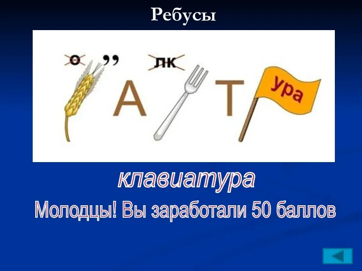 Ребусы клавиатура Молодцы! Вы заработали 50 баллов