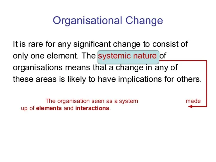 Organisational Change It is rare for any significant change to