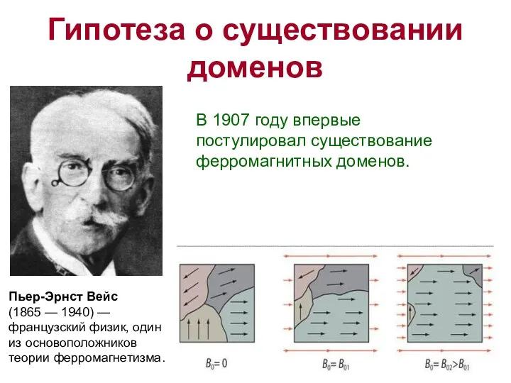Гипотеза о существовании доменов Пьер-Эрнст Вейс (1865 — 1940) —
