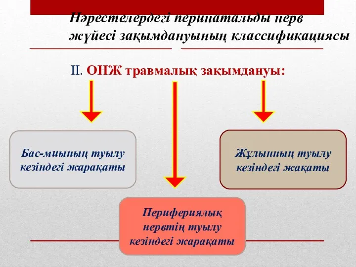 Нәрестелердегі перинатальды нерв жүйесі зақымдануының классификациясы II. ОНЖ травмалық зақымдануы: