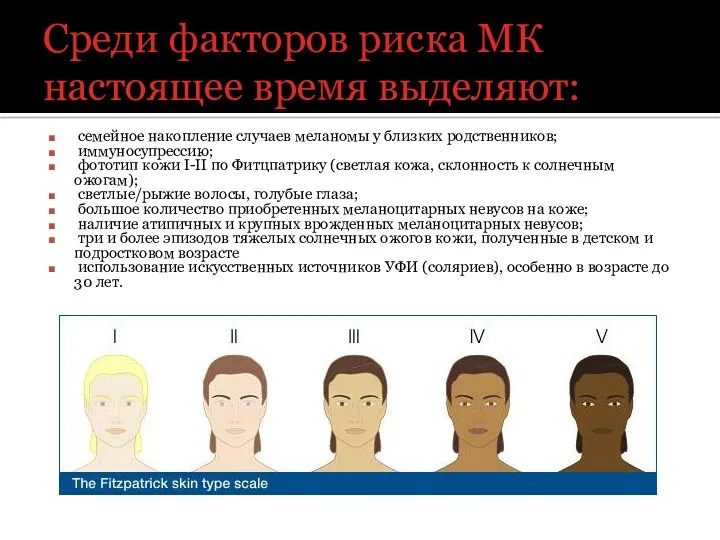 Среди факторов риска МК настоящее время выделяют: семейное накопление случаев