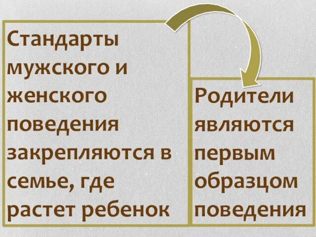 Стандарты мужского и женского поведения закрепляются в семье, где растет ребенок Родители являются первым образцом поведения