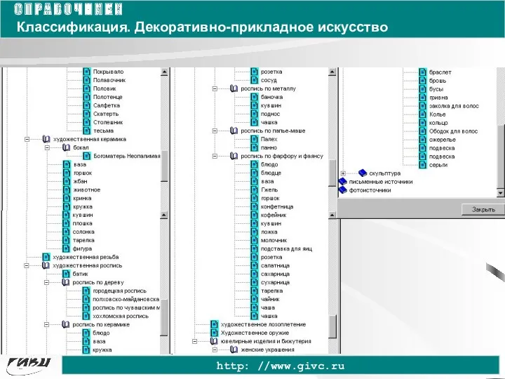 С П Р А В О Ч Н И К И Классификация. Декоративно-прикладное искусство http: //www.givc.ru